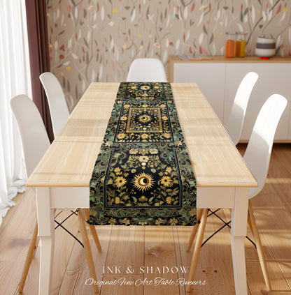 Earthy Spiritual Sun Table Runner | Hippie Gothic Botanical Ethereal Mystic Dining Room Whimsical Celestial Tarot Aesthetic Astrology Decor