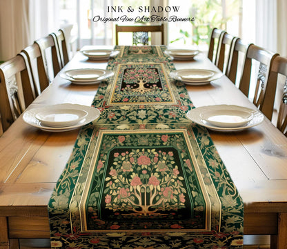 Floral Victorian Garden Tree Table Runner | Baroque Floral Design Folk Art Inspired Medieval Botanical Dining Romantic Rococo Cottagecore |