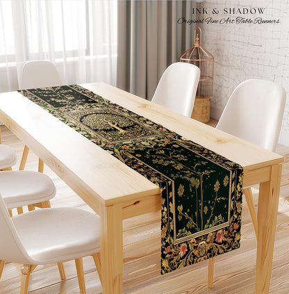 Tree of Life Fairytale Inspired Table Runner | Celestial Folk Art Decor Cottagecore Folklore Style Aesthetic Housewarming Gift Dining Room |