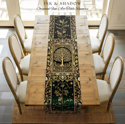 Tree of Life Fairytale Inspired Table Runner | Celestial Folk Art Decor Cottagecore Folklore Style Aesthetic Housewarming Gift Dining Room |