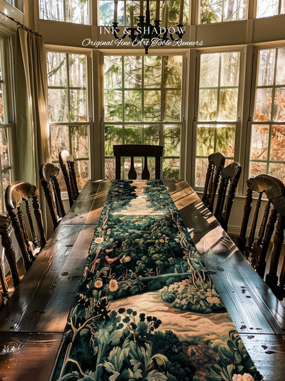 Rosy Forestcore Table Runner | Woodland Castle Dreamy Ethereal Dining Room Aesthetic Princess Housewarming Gift Woodland Medieval Botanical