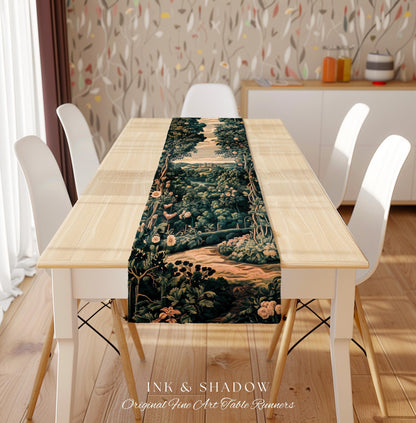 Rosy Forestcore Table Runner | Woodland Castle Dreamy Ethereal Dining Room Aesthetic Princess Housewarming Gift Woodland Medieval Botanical