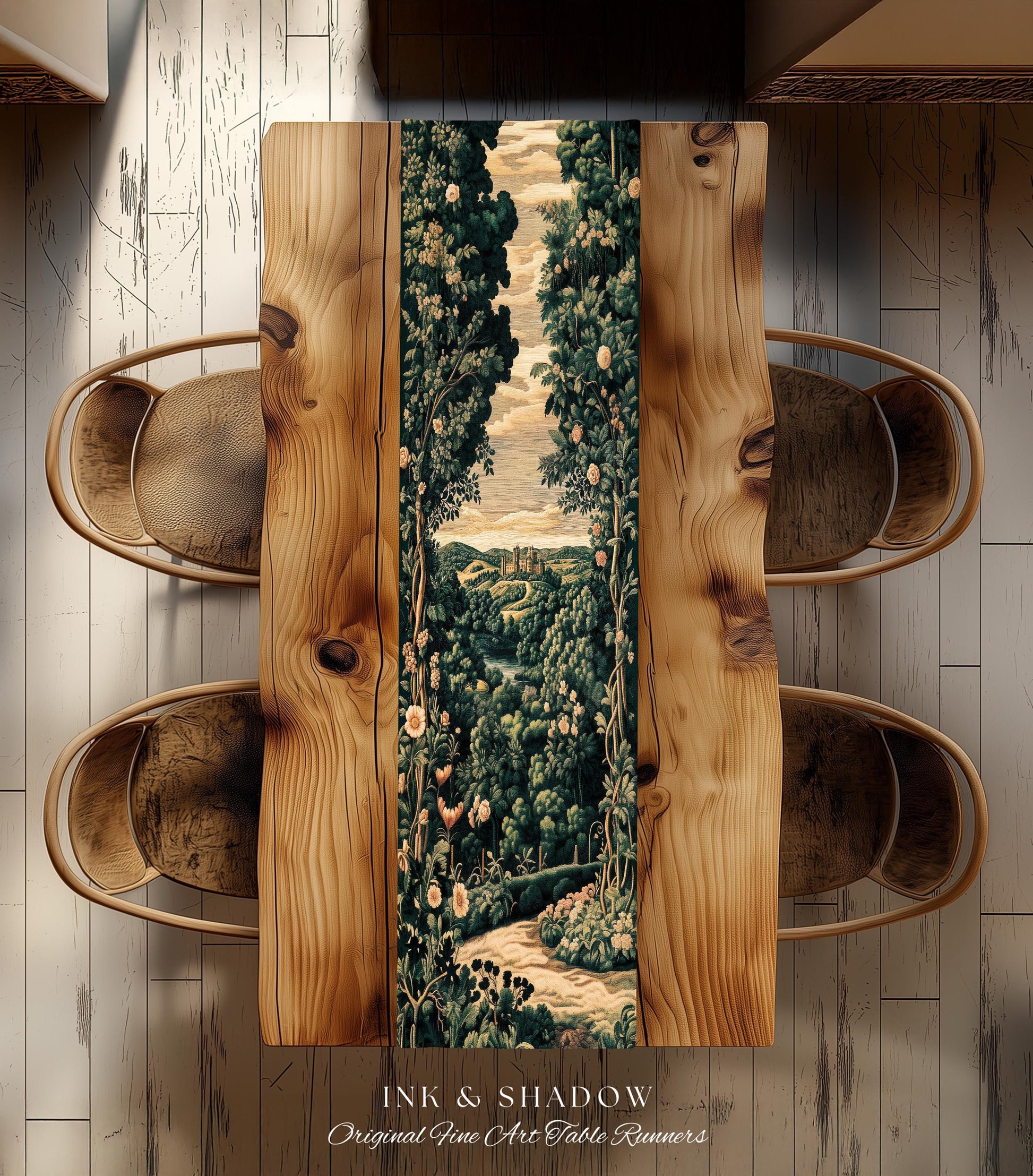 Rosy Forestcore Table Runner | Woodland Castle Dreamy Ethereal Dining Room Aesthetic Princess Housewarming Gift Woodland Medieval Botanical