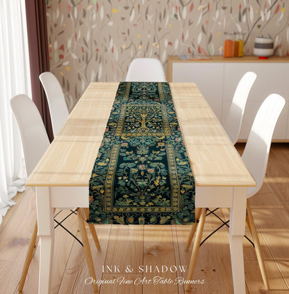 Elegant Cool Toned Tree Table Runner | Enchanted Bohemian Decor Ornate Botanical Accent Romantic Maximalist Gothic Style Dining Room Boho |