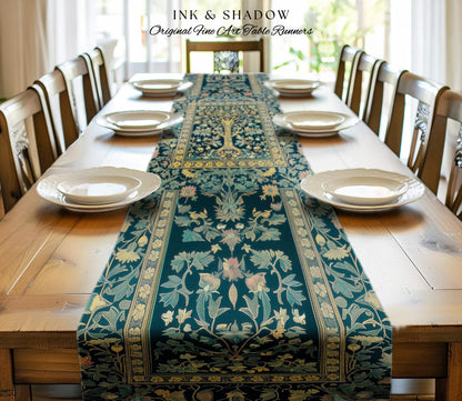 Elegant Cool Toned Tree Table Runner | Enchanted Bohemian Decor Ornate Botanical Accent Romantic Maximalist Gothic Style Dining Room Boho |