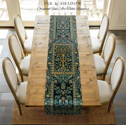 Elegant Cool Toned Tree Table Runner | Enchanted Bohemian Decor Ornate Botanical Accent Romantic Maximalist Gothic Style Dining Room Boho |