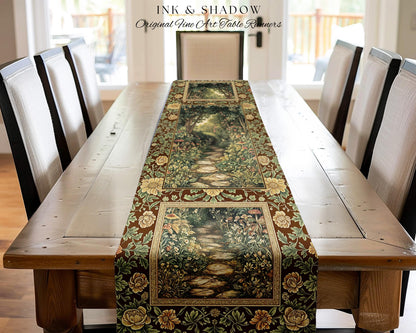 Fairy Ethereal Forest Table Runner Mystic Dark Academia Folklore Inspired, Magical Medieval Forestcore Botanical Woodland Dining Room Decor