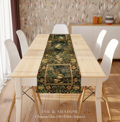 Fairy Ethereal Forest Table Runner Mystic Dark Academia Folklore Inspired, Magical Medieval Forestcore Botanical Woodland Dining Room Decor