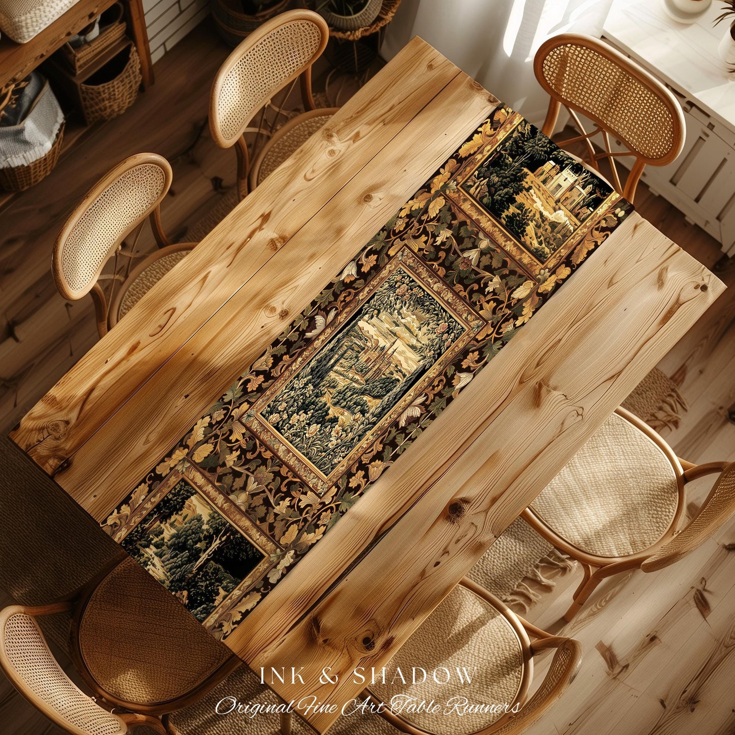 Romantic Victorian Botanical Table Runner | Medieval Woodland Fairytale Castle Whimsigothic Folklore Romantic Princesscore Victorian Art |