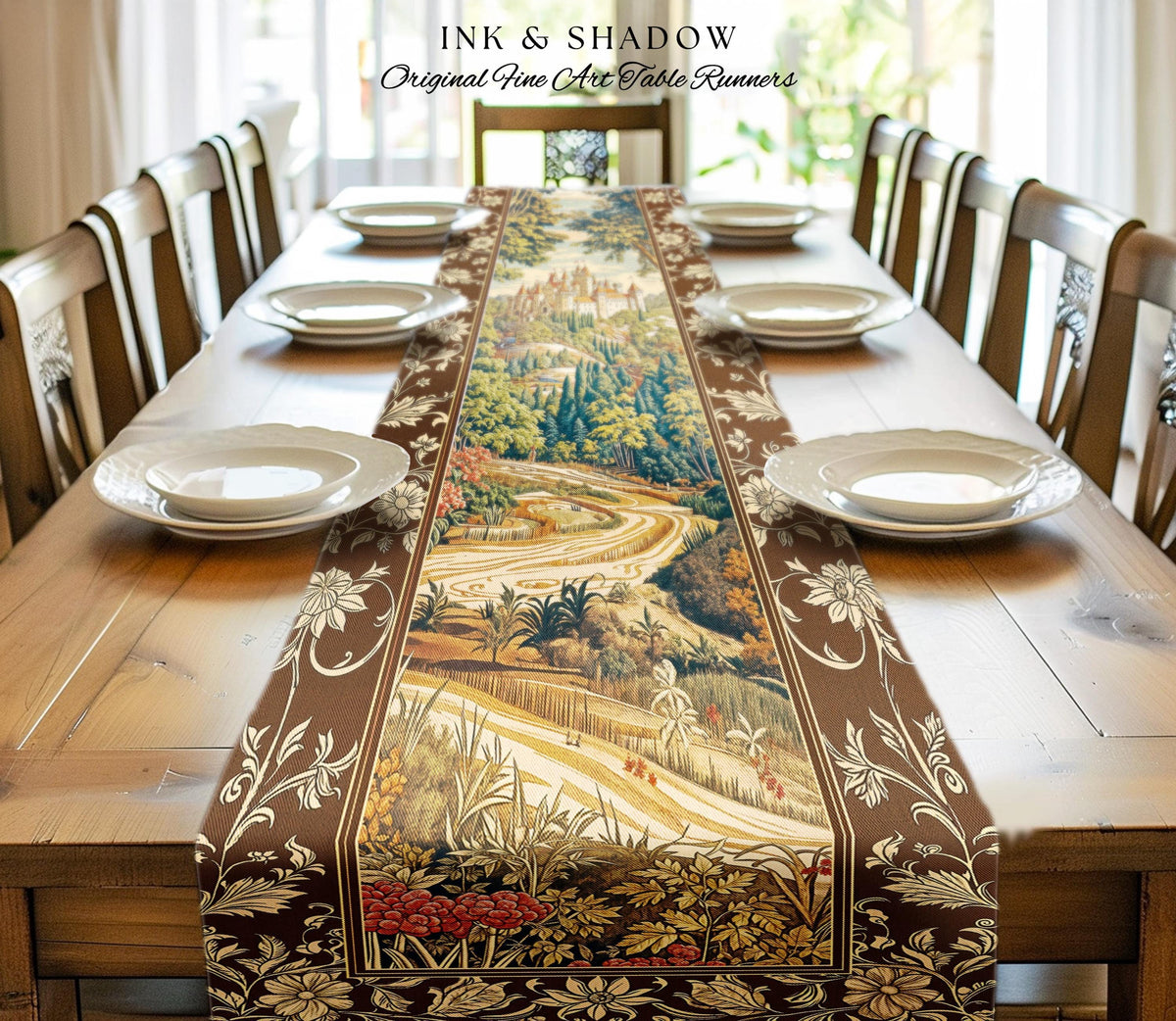 Book Nook Fairytale Castle Table Runner, Woodland Fairycore Bohemian Folklore Aesthetic Magical Landscape Forestcore Dark Academia Decor |