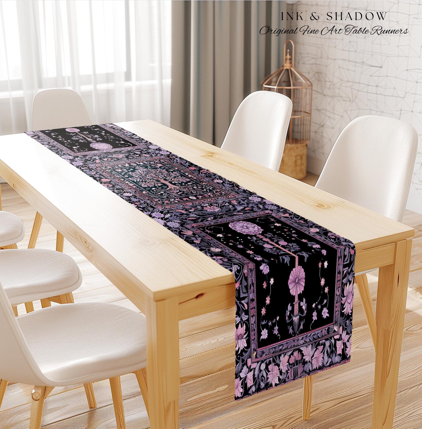 Chateaucore Pastel Purple Table Runner | Vintage Botanical Art Gothic Heritage Tree of Life Design Romantic Fairytale Cottagecore Accent |