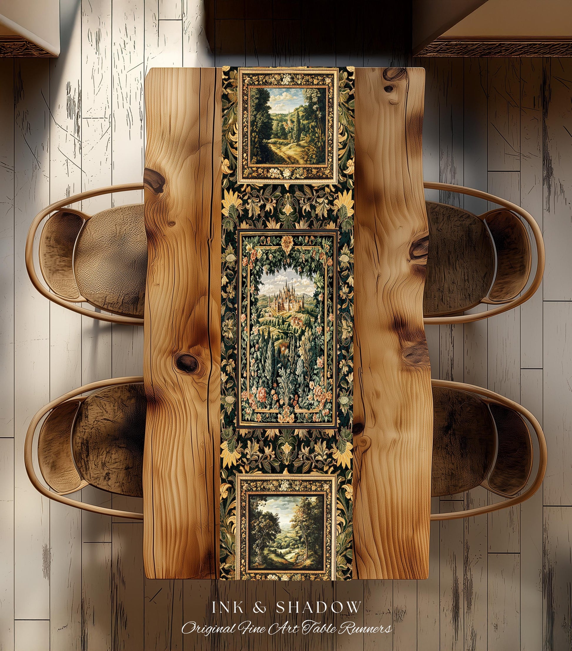 Dark Academia Victorian Royal Table Runner | Fantasy Dining Room Boho Woodland Princess Medieval Rustic Floral Landscape Coquette Maximalist