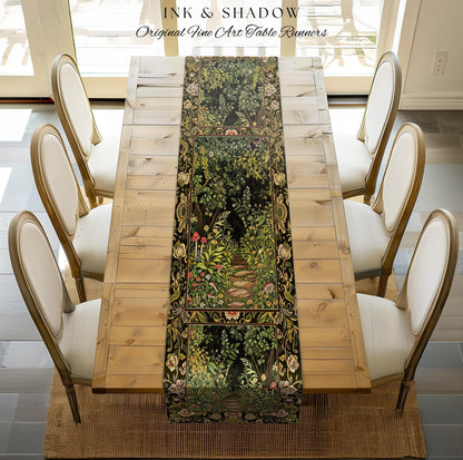 Toadstool Forest Mystical Mushroom Table Runner | Dark Academia Folklore Forest Inspired Fairycore Botanical Aesthetic Magical Medieval Boho