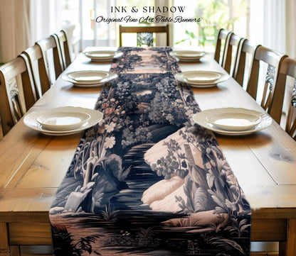 Pastel Fairy Aesthetic Table Runner | Ethereal Woodland Royalcore Rosy Dining Room Botanical Landscape Medieval Princess Housewarming Gifts