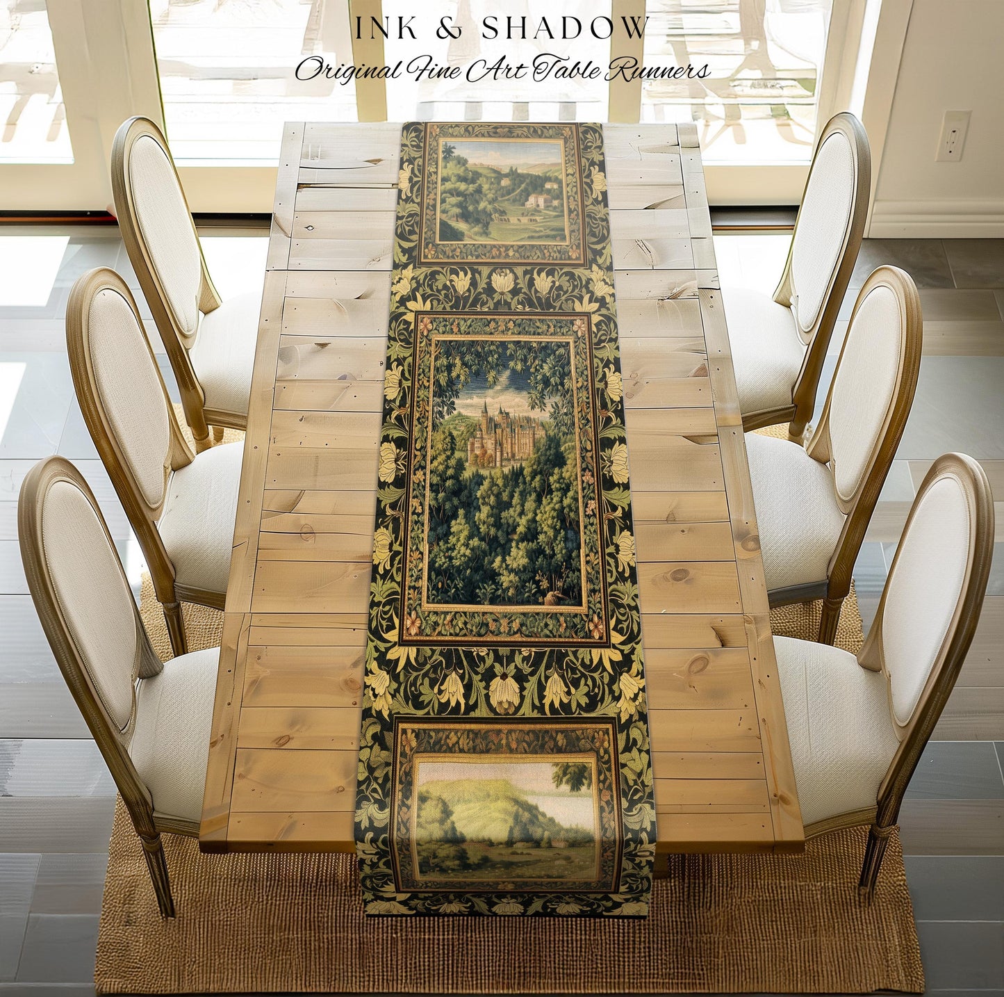Ethereal Fairytale Fantasy Castle Table Runner | Dark Academia Woodland Folklore Princess Aesthetic Magical Landscape Forestcore Romantic |