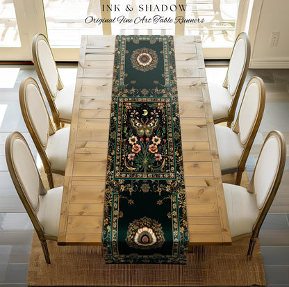 Ethereal Moth Table Runner Witchy Aesthetic Room Decor, Gothic Whimsical Occult Whimsigothic Wildflower Butterfly Fairycore Dining Room Boho