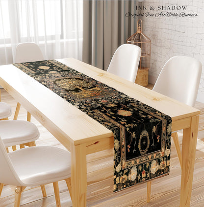 Muted Tones Eclectic Tree of Life Table Runner | Rustic Bohemian Aesthetic Decor Nature Inspired Dining Room Enchanted Cottagecore Fairycore