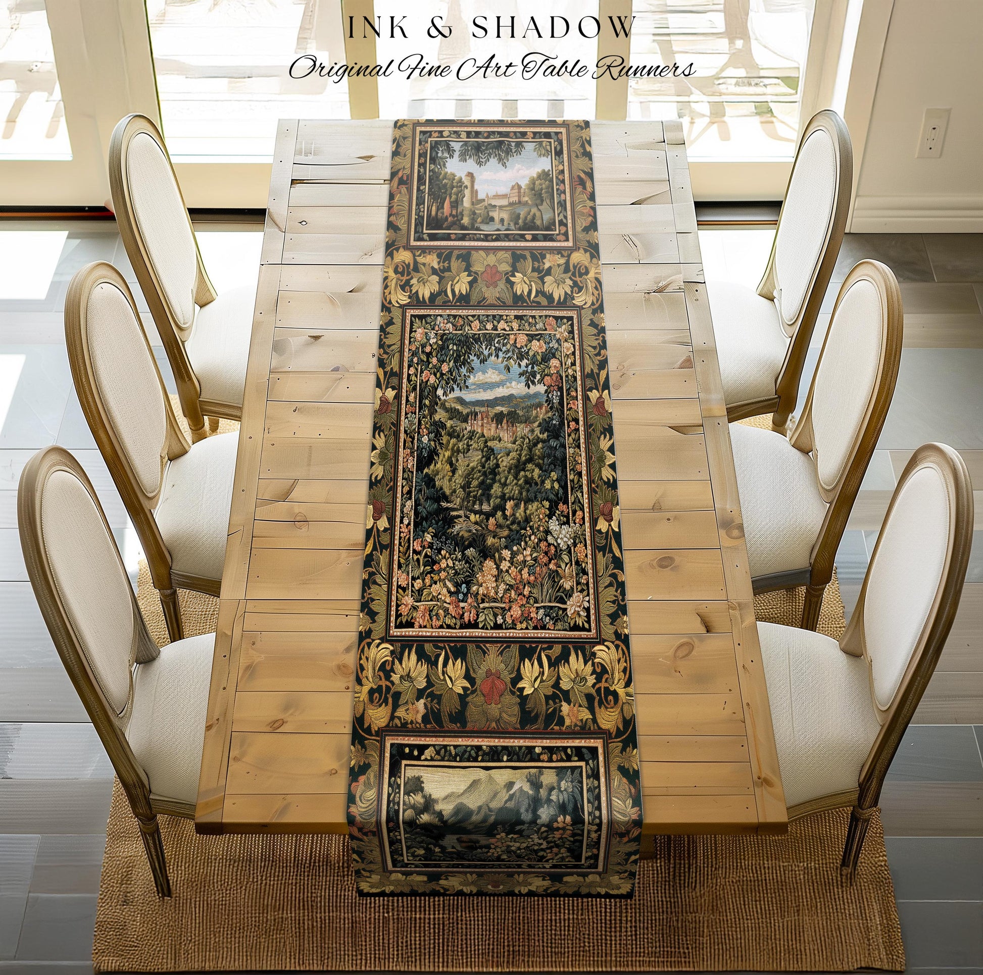 Fantasy Castle Botanical Table Runner | Fairycore Princess Dining Room Woodland Moody Medieval Woodland Fairytale Whimsy Whimsigothic Decor