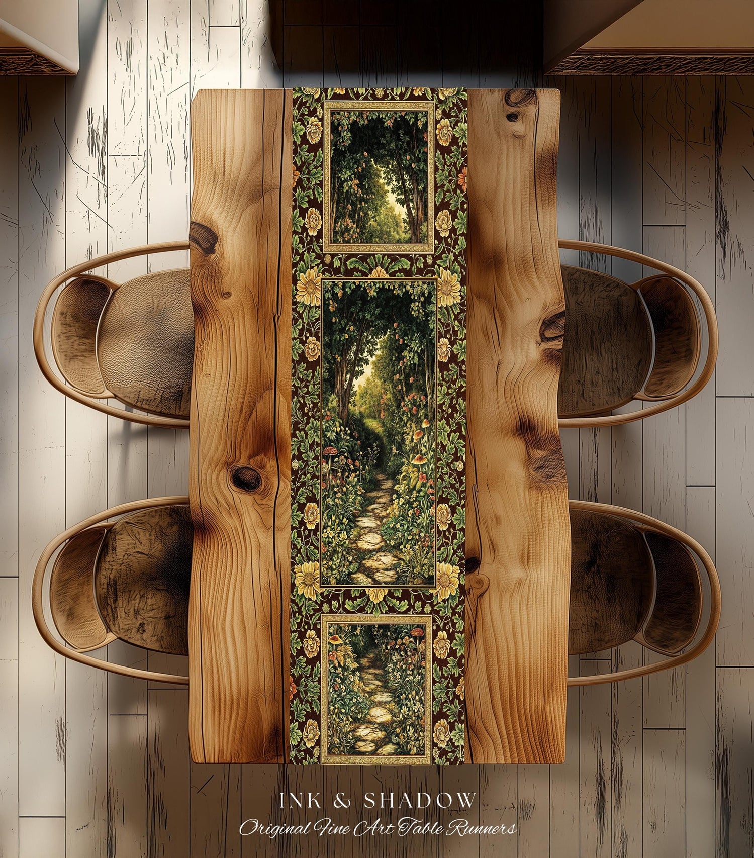 Fairy Ethereal Forest Table Runner Mystic Dark Academia Folklore Inspired, Magical Medieval Forestcore Botanical Woodland Dining Room Decor