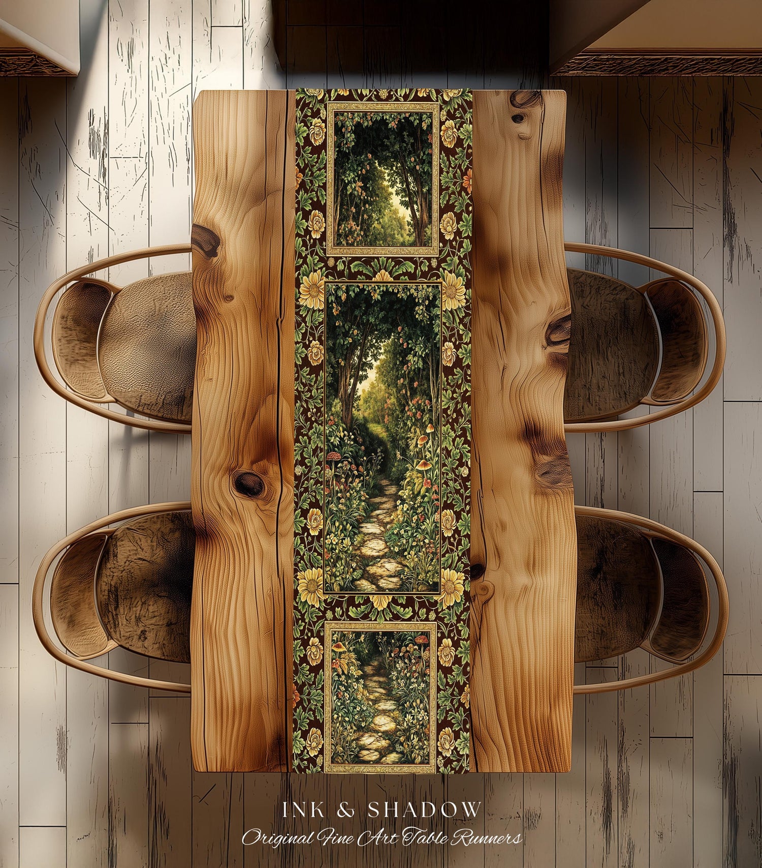 Fairy Ethereal Forest Table Runner Mystic Dark Academia Folklore Inspired, Magical Medieval Forestcore Botanical Woodland Dining Room Decor
