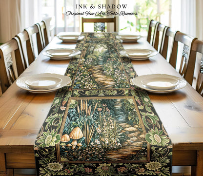 Fairy Meadow Mushroom Forest Table Runner Mystic Academia Folklore Inspired, Fairycore Woodland Gothic Whimsical Medieval Dining Room Decor