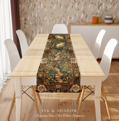 Mushroom Forest Magical Woodland Table Runner Ethereal Mystic Academia Vintage Folklore Art Forest Fairycore Whimsigoth Medieval Dining Room