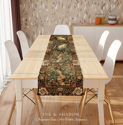 Mushroom Forest Magical Woodland Table Runner Ethereal Mystic Academia Vintage Folklore Art Forest Fairycore Whimsigoth Medieval Dining Room