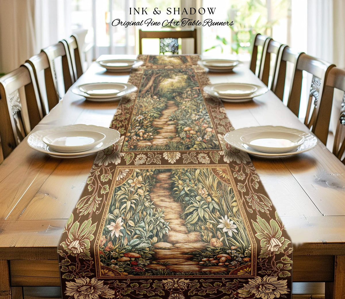 Mushroom Forest Magical Woodland Table Runner Ethereal Mystic Academia Vintage Folklore Art Forest Fairycore Whimsigoth Medieval Dining Room