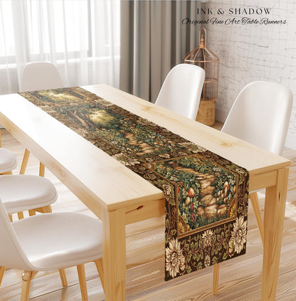 Mushroom Forest Magical Woodland Table Runner Ethereal Mystic Academia Vintage Folklore Art Forest Fairycore Whimsigoth Medieval Dining Room