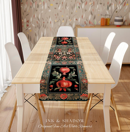 Witchy Floral Pomegranate Table Runner | Maximalist Bohemian Style Mystic Fairycore Aesthetic Forestcore Woodland Botanical Dining Room |