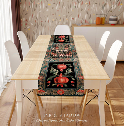 Witchy Floral Pomegranate Table Runner | Maximalist Bohemian Style Mystic Fairycore Aesthetic Forestcore Woodland Botanical Dining Room |