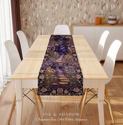 Magical Woodland Mushroom Table Runner | Fairytale Theme Woodland Botanical Aesthetic Whimsical Home Decor Dining Room Housewarming Gift |