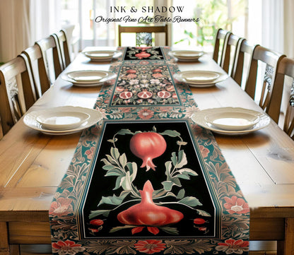 Witchy Floral Pomegranate Table Runner | Maximalist Bohemian Style Mystic Fairycore Aesthetic Forestcore Woodland Botanical Dining Room |