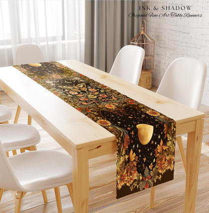 Rustic Floral Cottageore Moth Table Runner Vintage Aesthetic Fairycore Dining Room Decor | Dark Academia Botanical Butterfly Moth Witchy |