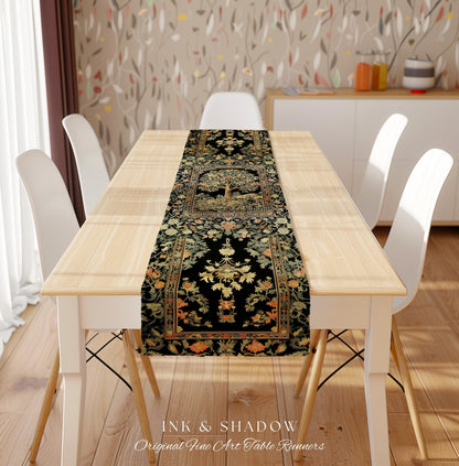 Regal Woodland Tree Table Runner | Floral Heritage Decor Parisian Style Gothic Cottagecore Aesthetic Traditional Dining Room Chateaucore |