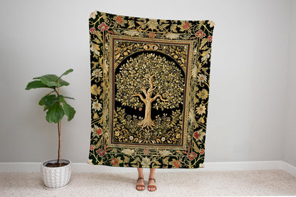 Tree of Life Fairytale Inspired Woven Throw Blanket Jacquard Tapestry
