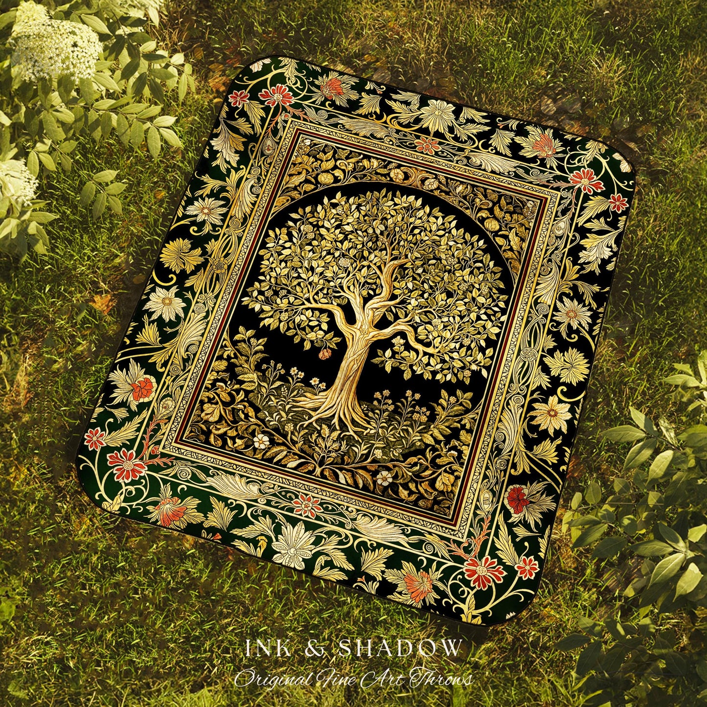 Tree of Life Fairytale Inspired Woven Throw Blanket Jacquard Tapestry