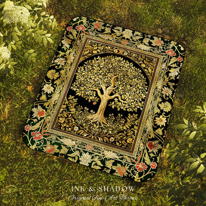 Tree of Life Fairytale Inspired Woven Throw Blanket Jacquard Tapestry