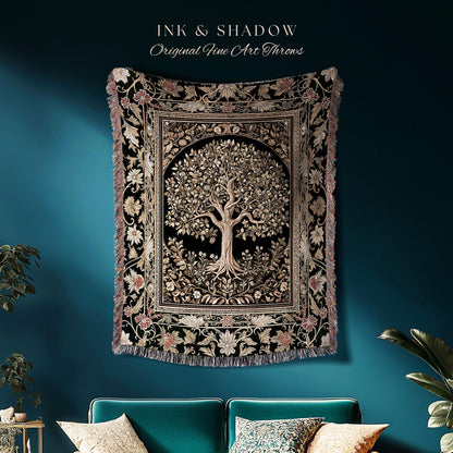 Tree of Life Fairytale Inspired Woven Throw Blanket Jacquard Tapestry