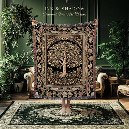 Tree of Life Fairytale Inspired Woven Throw Blanket Jacquard Tapestry