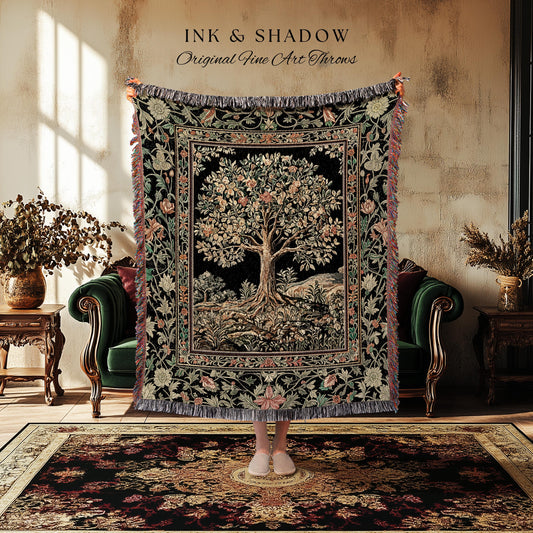 Regal Woodland Tree Throw Blanket Woven Cotton Wall Tapestry