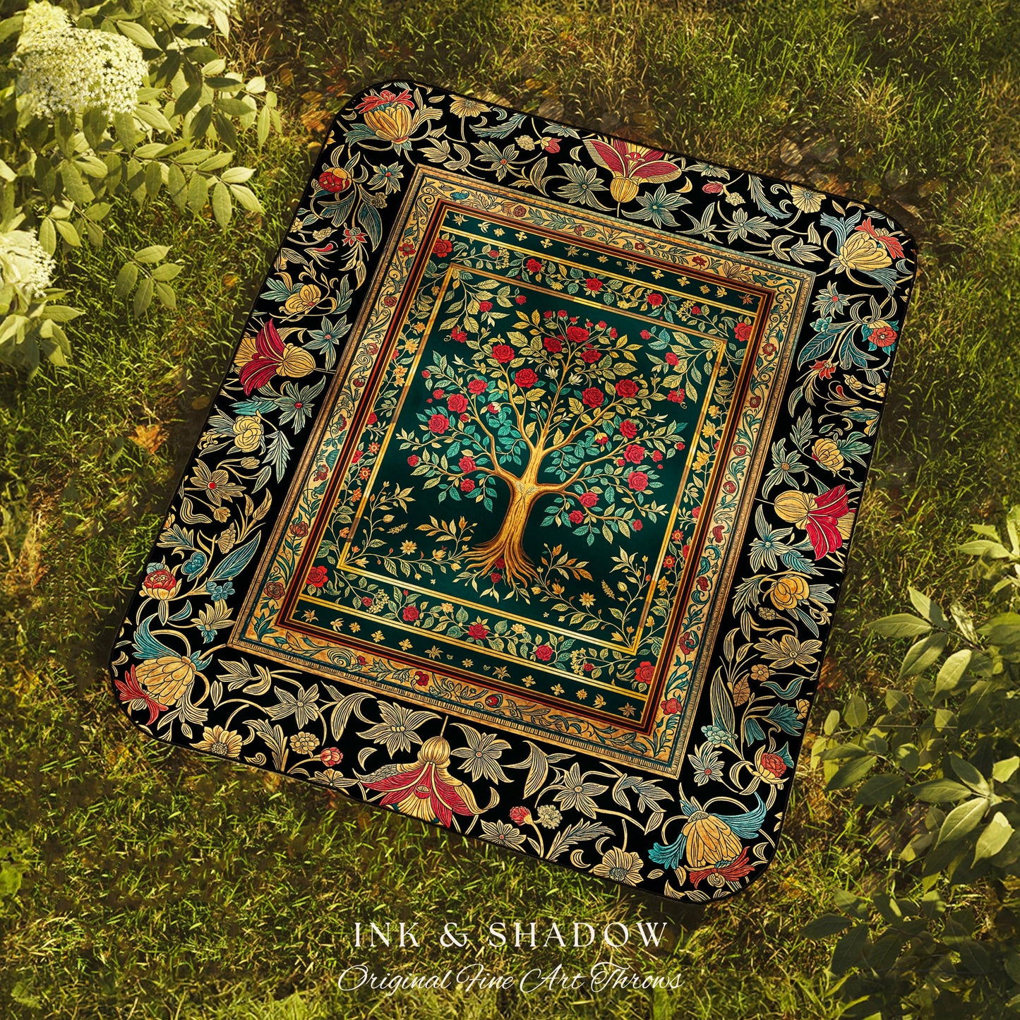 Blooming Roses Romantic Rococo Woven Throw Tree Blanket Jacquard Tapestry