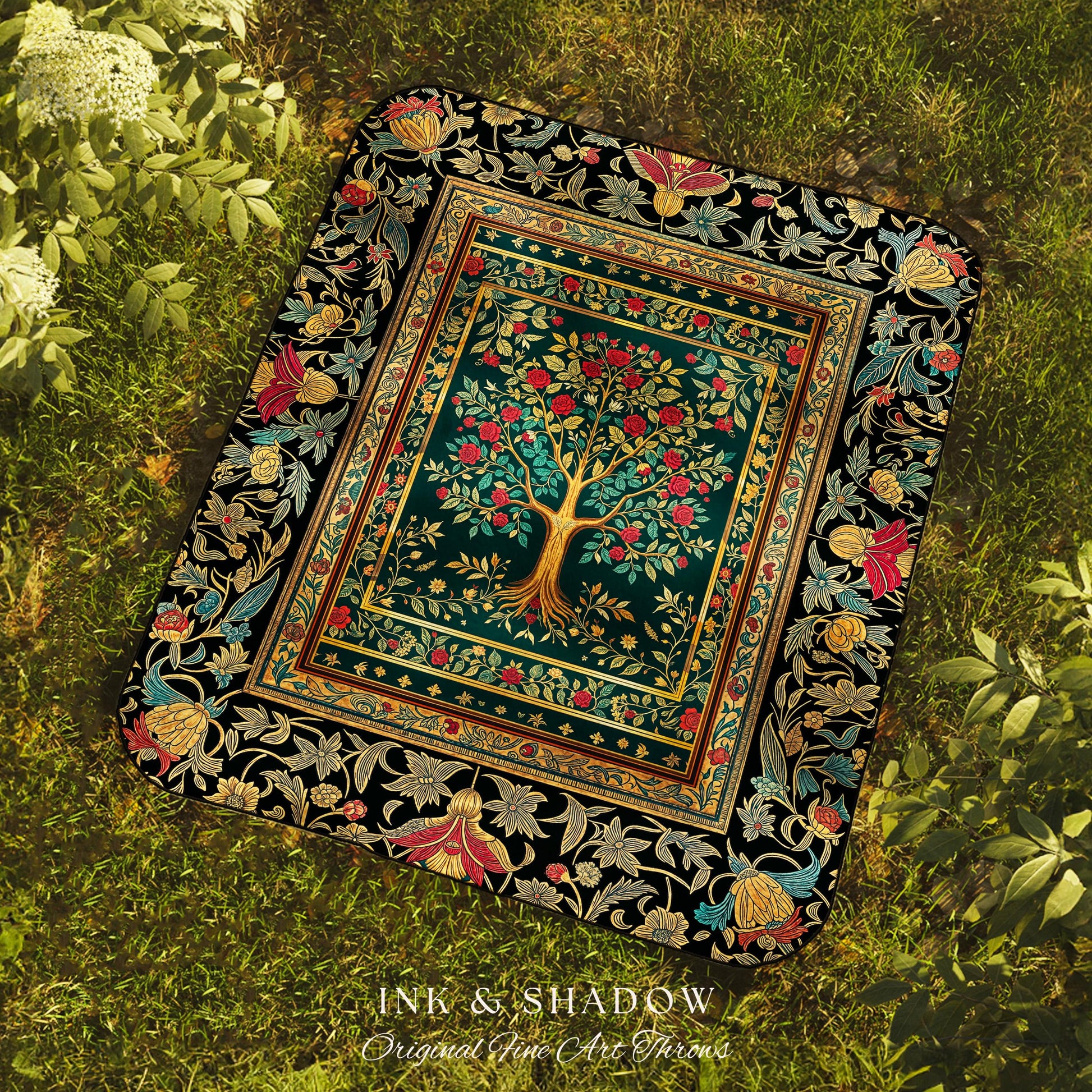 Blooming Roses Romantic Rococo Woven Throw Tree Blanket Jacquard Tapestry