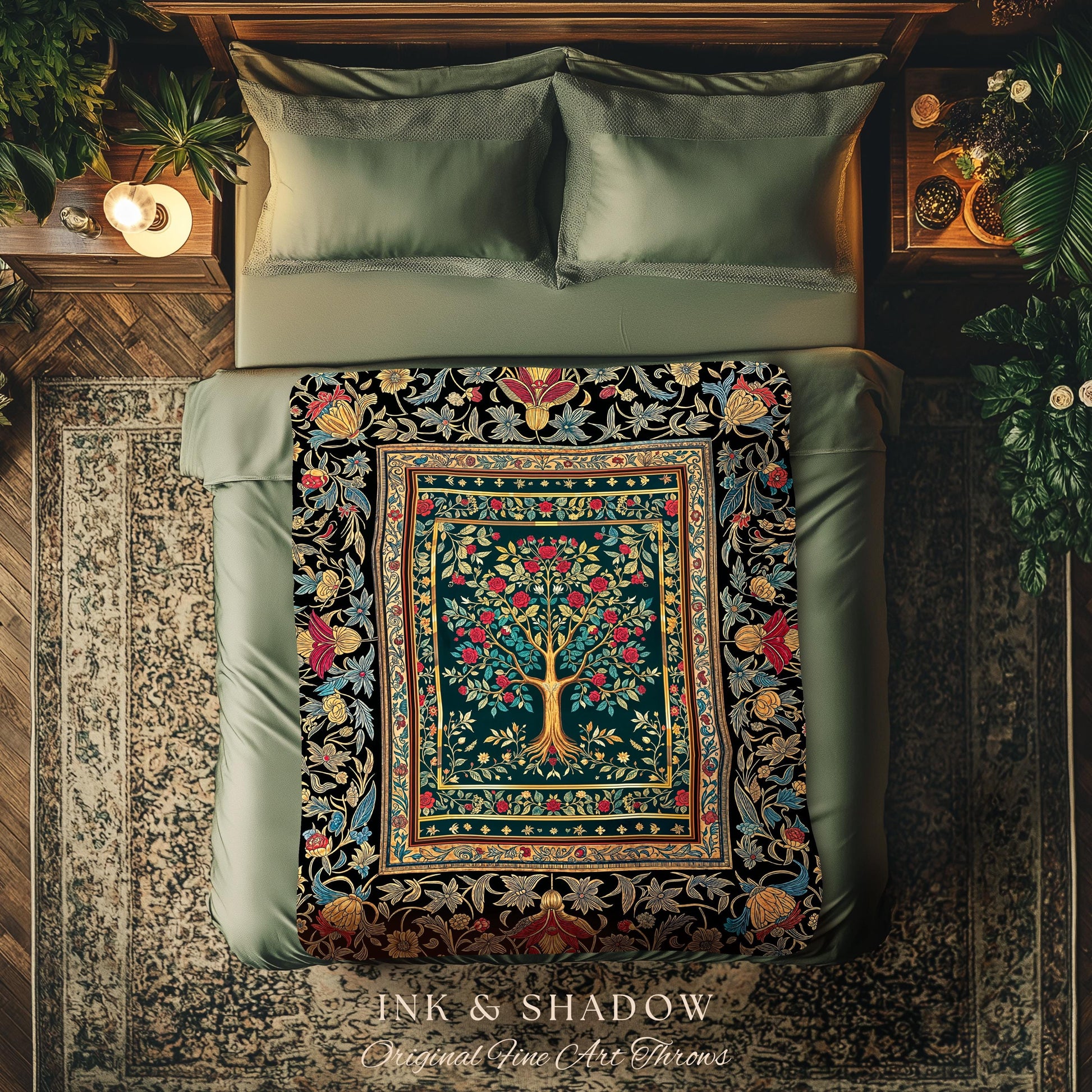 Blooming Roses Romantic Rococo Woven Throw Tree Blanket Jacquard Tapestry