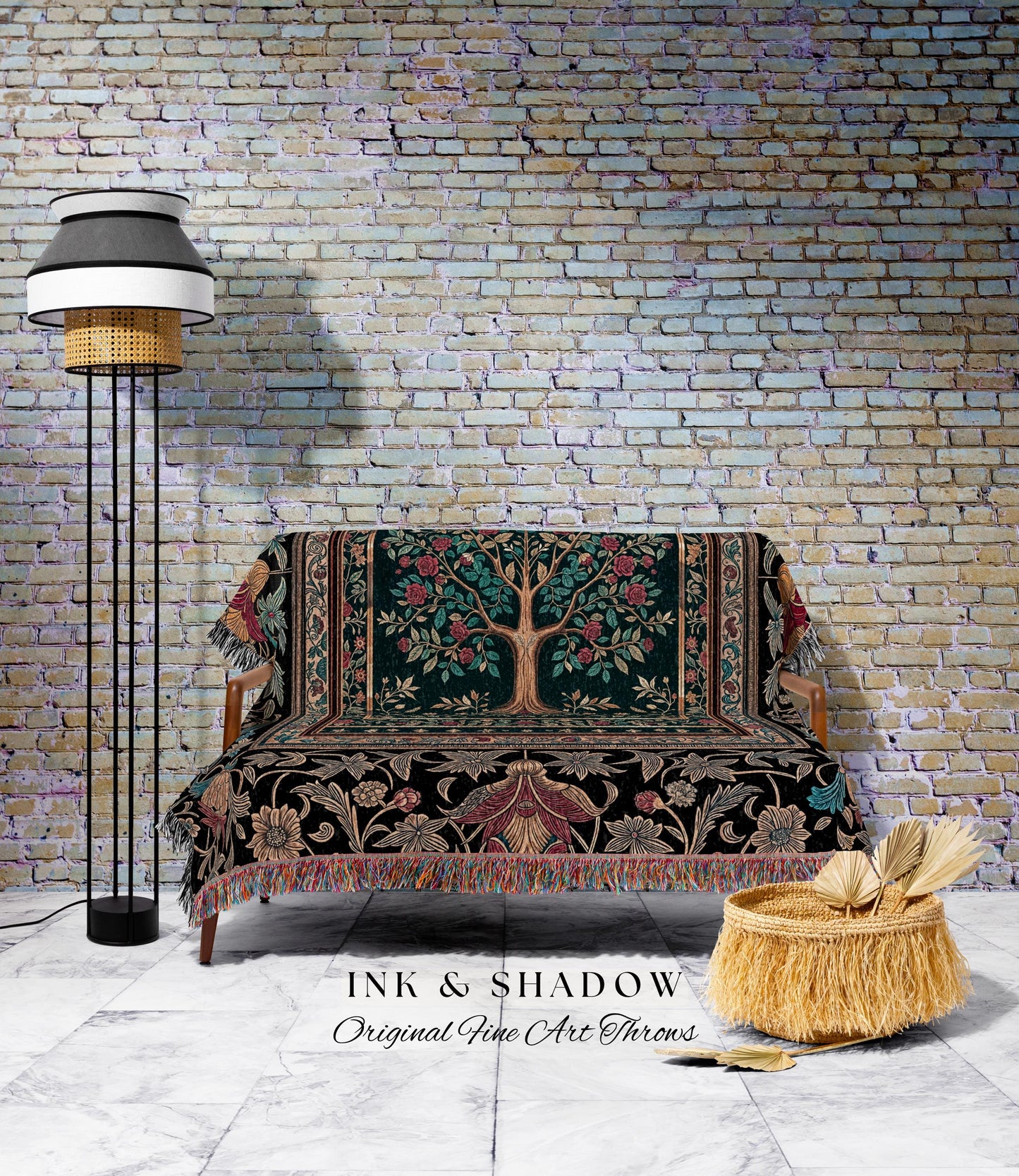 Blooming Roses Romantic Rococo Woven Throw Tree Blanket Jacquard Tapestry