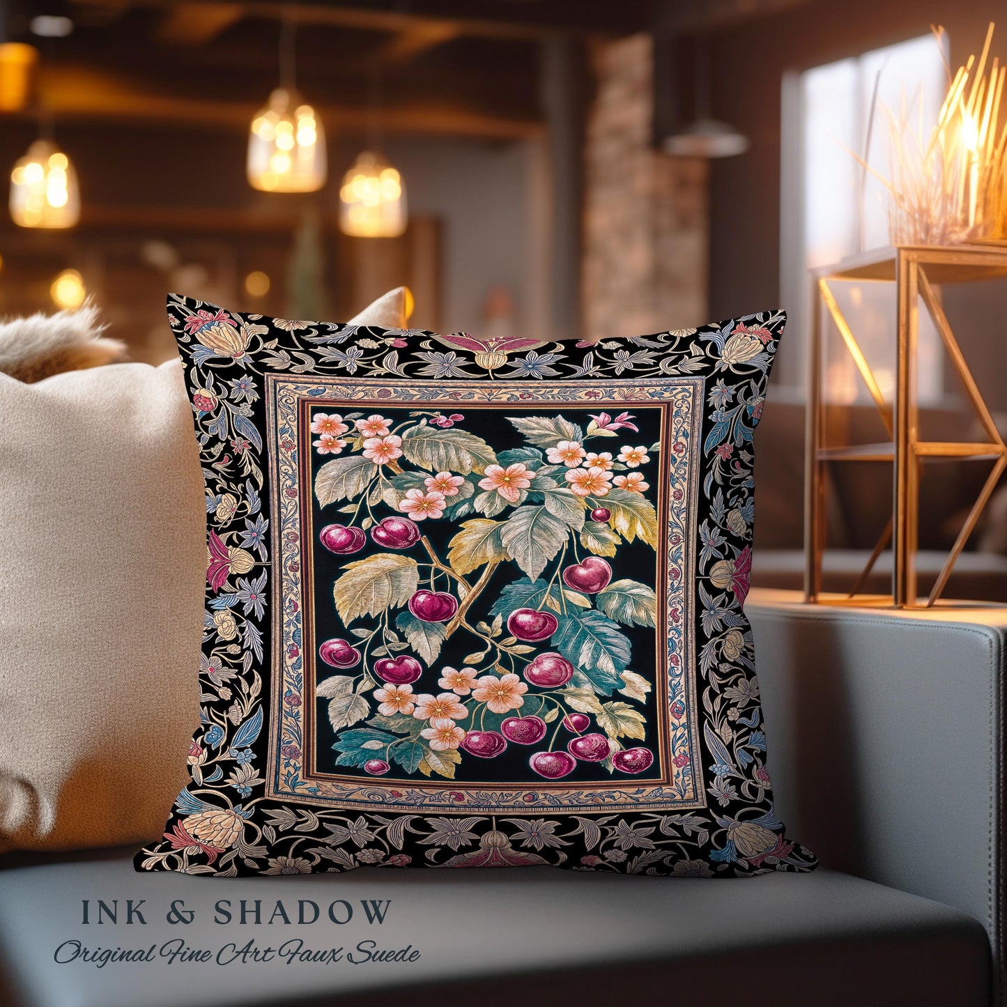 Dark Romantic Cherry Blossom Decorative Cushion Tapestry Throw Pillow