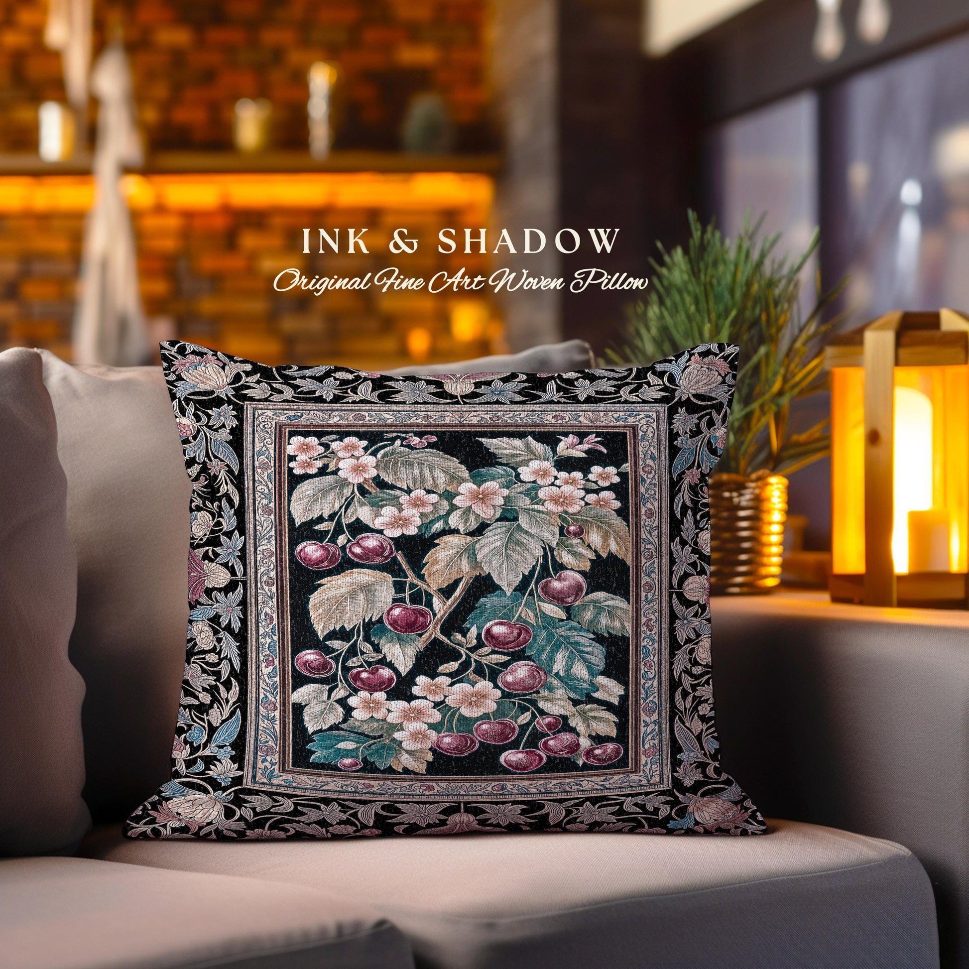 Dark Romantic Cherry Blossom Decorative Cushion Tapestry Throw Pillow