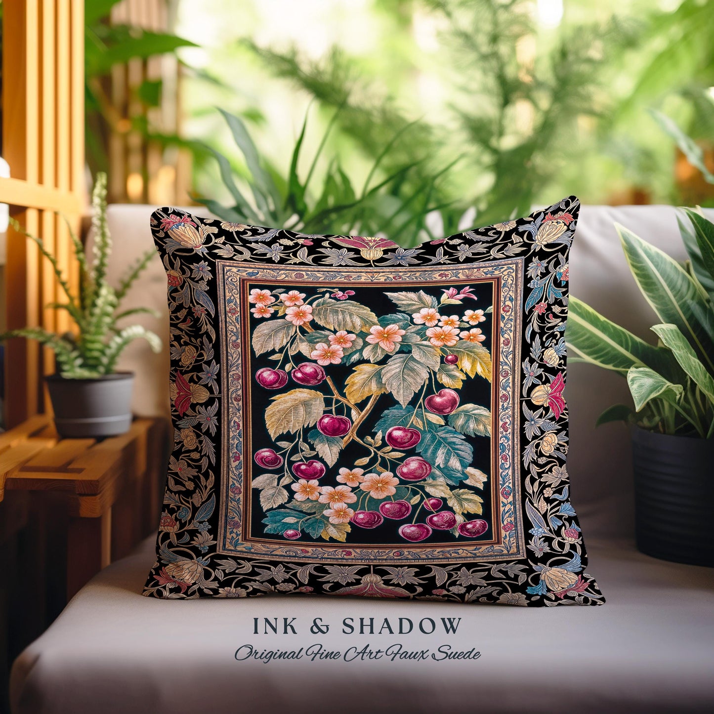 Dark Romantic Cherry Blossom Decorative Cushion Tapestry Throw Pillow