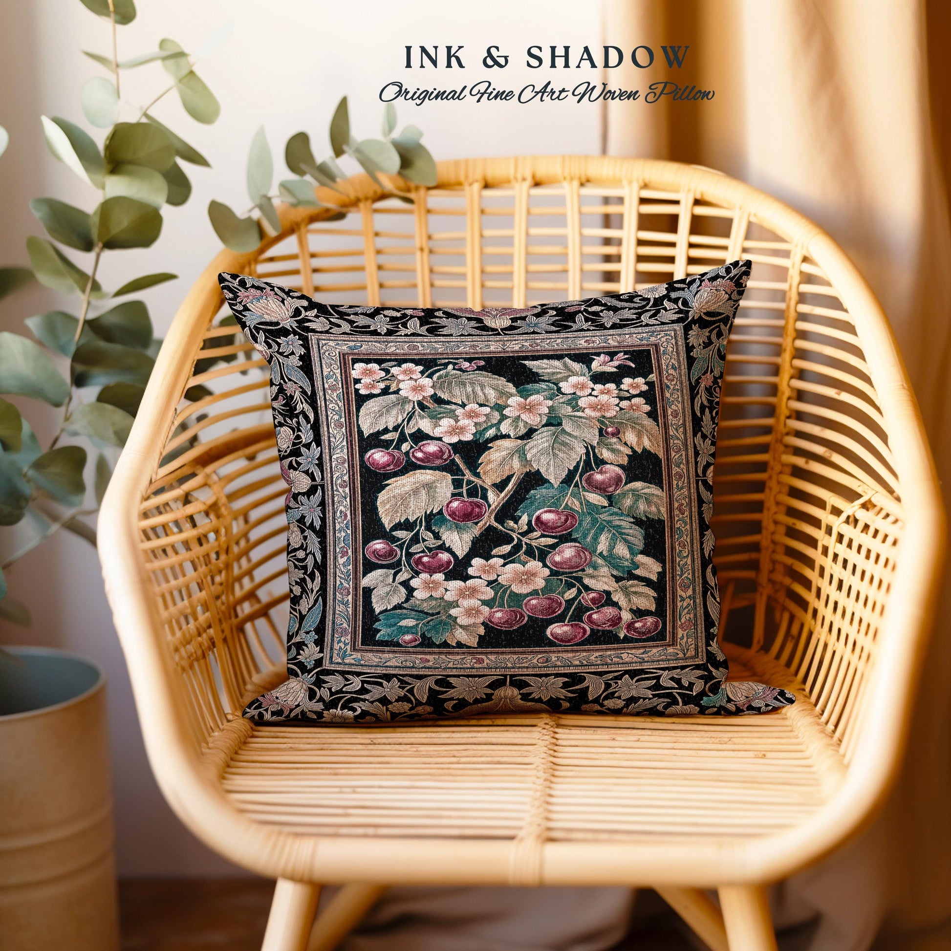 Dark Romantic Cherry Blossom Decorative Cushion Tapestry Throw Pillow