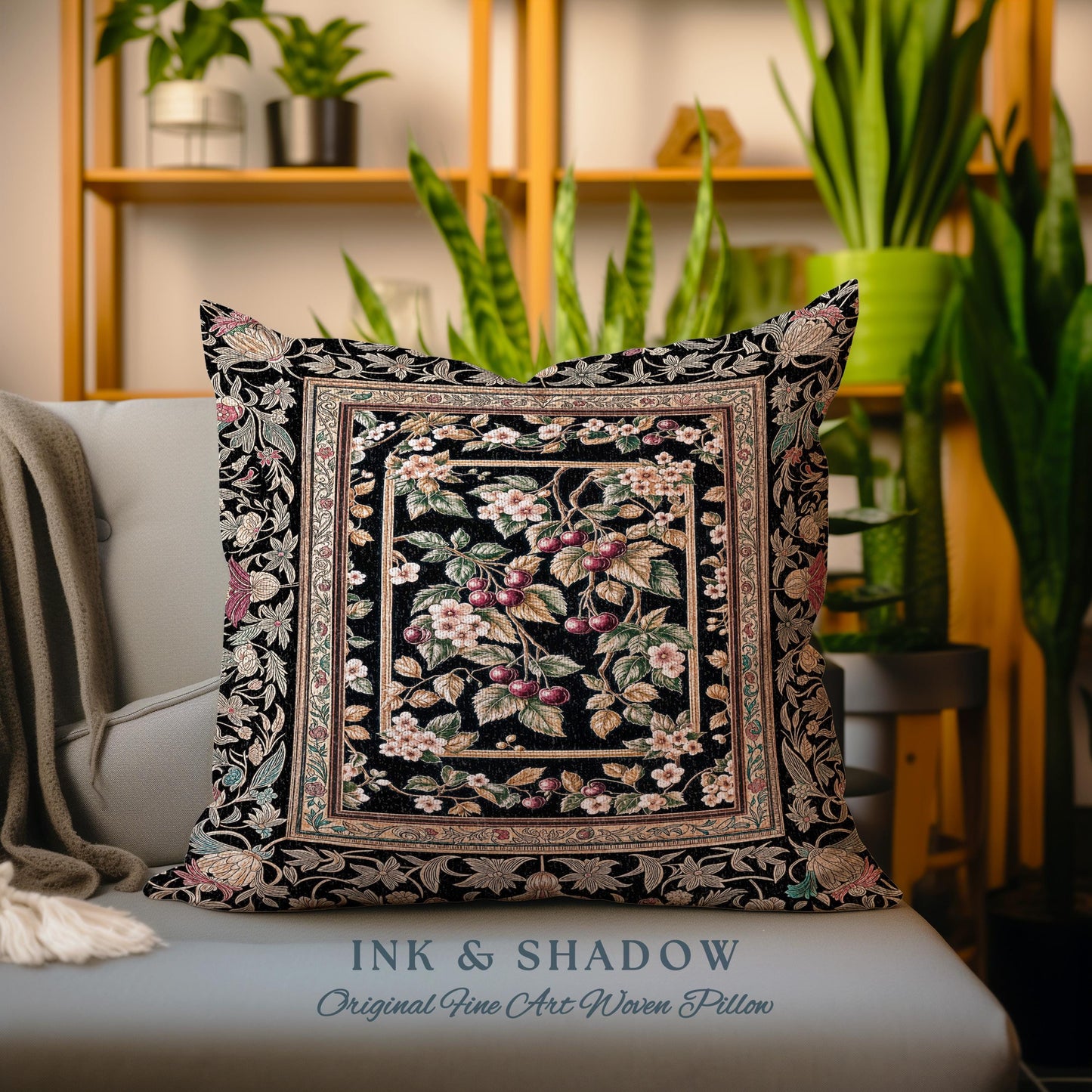 Mystic Baroque Cherry Garden Tapestry Pillow Decorative Throw Cushion